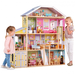 Casa de Bonecas de Madeira com 34 Acessórios para Crianças a partir de 3 anos, KIDKRAFT 65252, Rosa