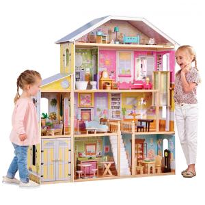 Casa de Bonecas de Madeira com 34 Acessórios para Crianças a partir de 3 anos, KIDKRAFT 65252, Rosa