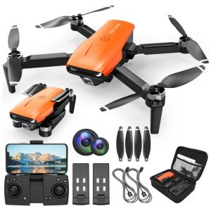 Drone Dobrável com Câmera UHD 1080p para Iniciantes, Controle Remoto de 2,4 GHz, LMRC LMRC12, Laranja
