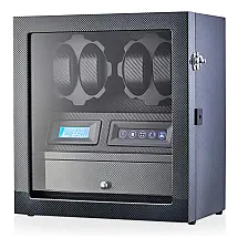 WATCH WINDERS Caixa, Estojo Rotativo Automático para Relógios com Luz e Painel de Controle, 4 Lugares, Preto