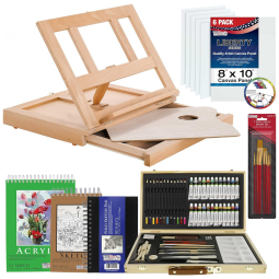 Kit de Pintura U.S. Art Supply com 68 Peças e Caixa de madeira Portátil, Marrom Claro