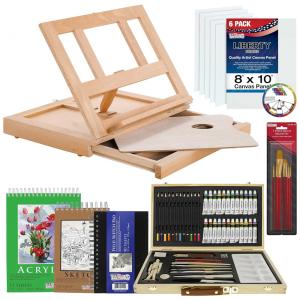 Kit de Pintura U.S. Art Supply com 68 Peças e Caixa de madeira Portátil, Marrom Claro