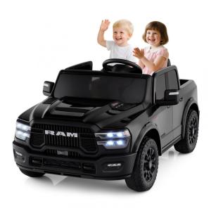 Carro Elétrico Infantil 2 Lugares 24V, 2x100W, Controle Remoto, Suspensão 4 Rodas, Costzon Ram 2500 Rebel, Preto