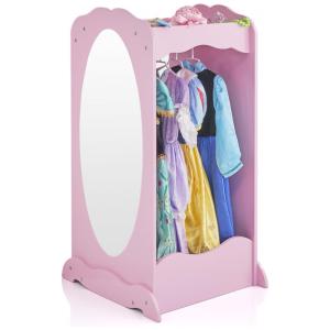 Armário infantil para fantasias Guidecraft Dress Up Cubby Center Rosa com espelho, prateleiras e ganchos laterais