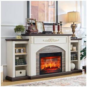 Lareira Elétrica de Embutir A90x182L cm com Suporte de TV Estilo Fazenda para TVs de até 80 Polegadas, 110V, BOSHIRO