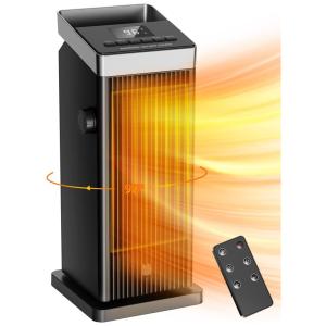 Aquecedor Elétrico de Cerâmica com Controle Remoto, Temporizador e Tela LCD, 1500W 110V, BREEZOME, Preto