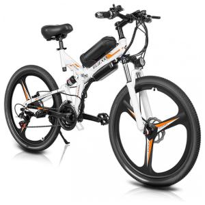 Bicicleta Elétrica Motorizada 21 Velocidades e 5 Modos, 350W, Branco