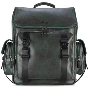 Mochila Masculina de Couro Vintage para Laptop, VELEZ, Verde Água Marinha