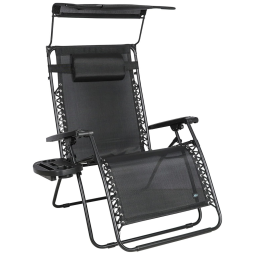 Cadeira Reclinável Ajustável Gravidade Zero com Apoio de Cabeça e Porta Copos e Cobertura de Sombra, BLISS HAMMOCKS GFC 438WBK, Preto