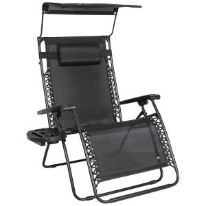 Cadeira Reclinável Ajustável Gravidade Zero com Apoio de Cabeça e Porta Copos e Cobertura de Sombra, BLISS HAMMOCKS GFC 438WBK, Preto