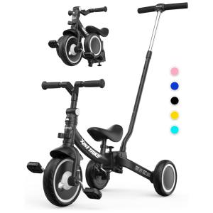 Triciclo Infantil 5 em 1 com Alça de Direção dos Pais e Pedais Removíveis para Crianças de 1 a 4 Anos, Besrey, Preto