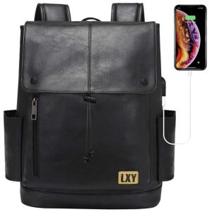 LXY Mochila Vintage para Laptop com Porta de Carregamento USB e Fecho de Cordão