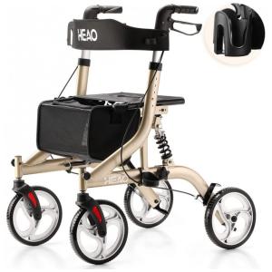 Andador Adulto Idoso com Apoio de Braço, Assento Acolchoado e Cesto, Suporta até 160 quilos, HEAO, Dourado