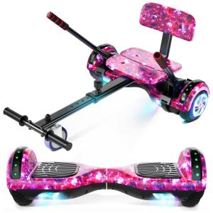 Hoverboard com Assento para Crianças e Adultos, Autoequilíbrio 6,5 e 8,5 polegadas, Bluetooth com Luzes LED Coloridas e Kart Estrelar Roxo
