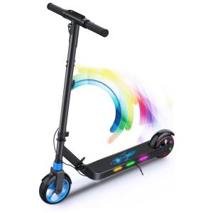 Patinete Elétrico para Crianças de 6 a 12 anos com Luzes LED, Peso Max 70kg, Aovopro, Preto