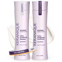 Shampoo e Condicionador com Queratina para Crescimento e Queda de Cabelo Livre de Sulfato e Parabenos, KERANIQUE 40057R, Vermelho