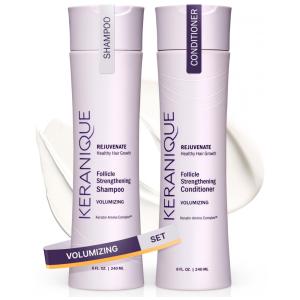 Shampoo e Condicionador com Queratina para Crescimento e Queda de Cabelo Livre de Sulfato e Parabenos, KERANIQUE 40057R, Vermelho