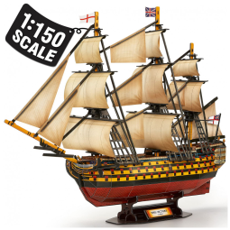 Quebra Cabeças 3D para Adultos, Tema Navio Veleiro Grande HMS Victory com 189 Peças, CubicFun T4019H, Vermelho e Amarelo