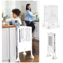 Torre Montessori de Aprendizagem Infantil Dobrável Guidecraft Kitchen Helper Contemporânea Madeira Bétula Branca Altura Ajustável