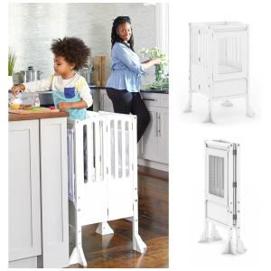 Torre Montessori de Aprendizagem Infantil Dobrável Guidecraft Kitchen Helper Contemporânea Madeira Bétula Branca Altura Ajustável