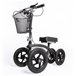 Andador 4 Rodas Dobrável com Cesta e Apoio para Joelho Ideal para Lesões Suporta 158kg, BODYMED, Preto