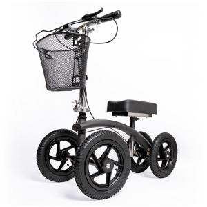 Andador 4 Rodas Dobrável com Cesta e Apoio para Joelho Ideal para Lesões Suporta 158kg, BODYMED, Preto