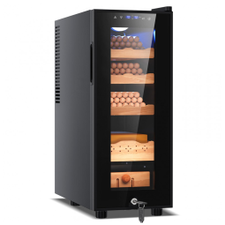 Umidor Elétrico Tylza 35L: Controle Preciso de Umidade e Temperatura, Armário com Cedro Espanhol e Trava de Segurança, Refrigerador 35