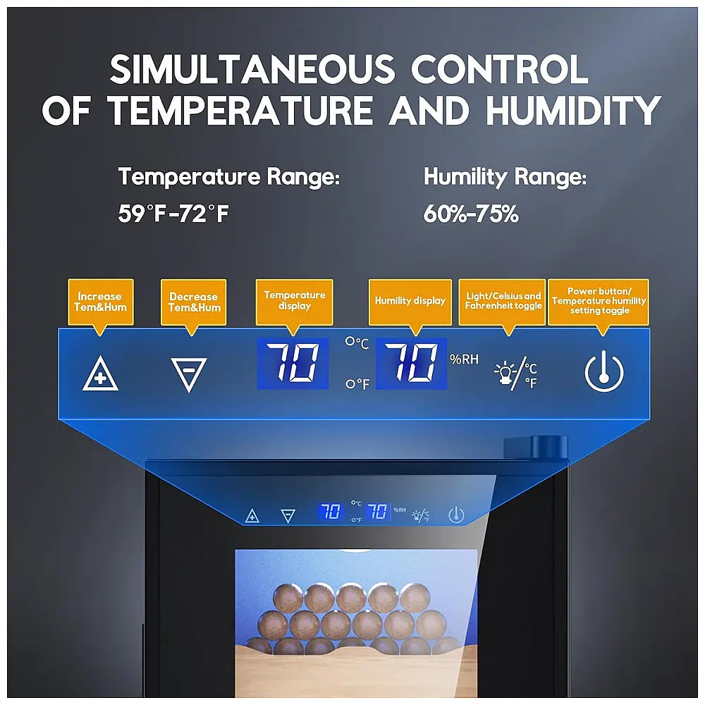 Umidificador de Charutos Tylza Preto 35L Controle Digital Temperatura 300 Unidades 115V — foto 3