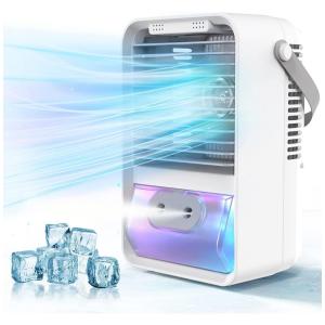 Climatizador Portátil 4 em 1 com 3 Velocidades, 7 Luzes Coloridas e Recarregável por USB, BY Mistletoe CL09B, Branco
