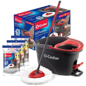 Mop Giratório Profissional de Microfibra com 3 Refis Extras, O Cedar, Vermelho e Cinza