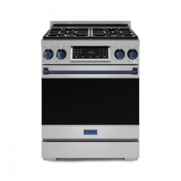 Fogão a gás GLP profissional 76cm Thor Kitchen Gordon Ramsay inox/azul marinho painel touch basculante convecção grelha contínua 129L 110V