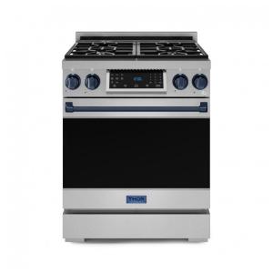 Fogão a gás GLP profissional 76cm Thor Kitchen Gordon Ramsay inox/azul marinho painel touch basculante convecção grelha contínua 129L 110V