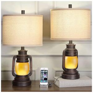 AIDENOEY Kit 2 Luminárias de Mesa Vintage em Metal e Abajur de Tecido, Bronze