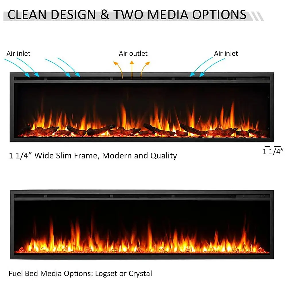 Lareira Elétrica LegendFlame 183x48cm 1500W Chamas LED Multicolor Embutir 110V — foto 3