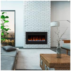 Lareira Elétrica de Embutir A45x76L com Controle Remoto e Digital, Luz LED, Chama Ajustável e Temporizador, 1500W, 110v, MASARFLAME, Preto