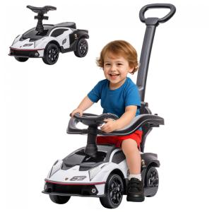 Carrinho de Passeio Infantil 2 em 1 com Buzina, Compartimento Sob o Assento, Som e Volante para Crianças, Aosom, Branco