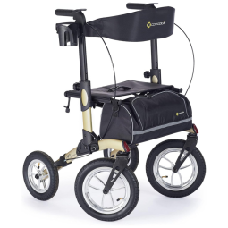 Andador para Idosos e Adultos com 4 Rodas e Assento, até 136 Quilos, COMODITÀ, Champanhe Metálico