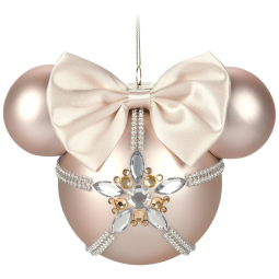 Enfeite Natalino Disney Minnie Mouse Sketchbook, Bola de Vidro com Detalhes Rosé e Pedras Preciosas