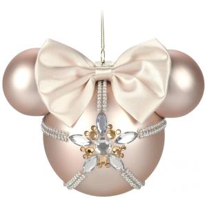 Enfeite Natalino Disney Minnie Mouse Sketchbook, Bola de Vidro com Detalhes Rosé e Pedras Preciosas