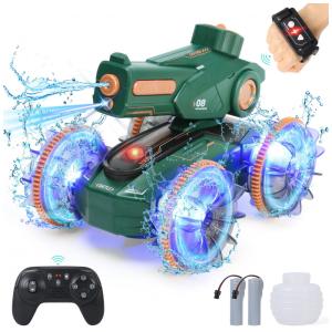 Carro de Controle Remoto 3 em 1, Carro, Barco e Tanque com Jato de Água, Luzes e Controle por Gestos, IQBOX, Verde