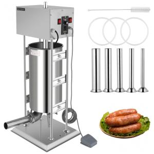 Máquina de Fazer Linguiça Elétrica ROVSUN 30L 66LB, em Aço Inoxidável com Velocidade Ajustável e 5 Tubos de Enchimento, Ideal para Uso