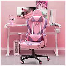 Homall Cadeira de Escritório Gamer Ajustável, Giratória e Reclinável de Couro Sintético, Rosa
