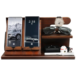 Porta Chaves e Organizador Tudo em Um de Madeira com Suporte para Celular, YUANHONGMUYI Brown Phone Docking Station, Marrom