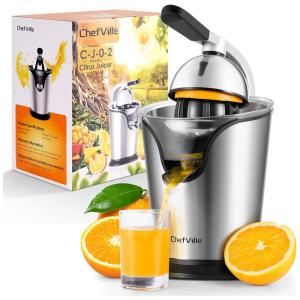 Espremedor Elétrico de Frutas ChefVille CJ02 em Aço Inoxidável e Alça de Borracha, 110V 150W, Prata