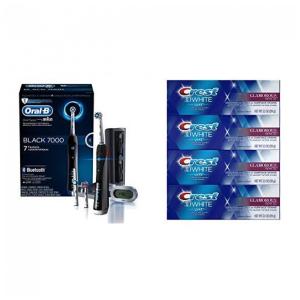 Escova de dentes elétrica recarregável 7000 SmartSeries com 3 cabeças de substituição com pasta de dente Crest 3D White Luxe Glamorous