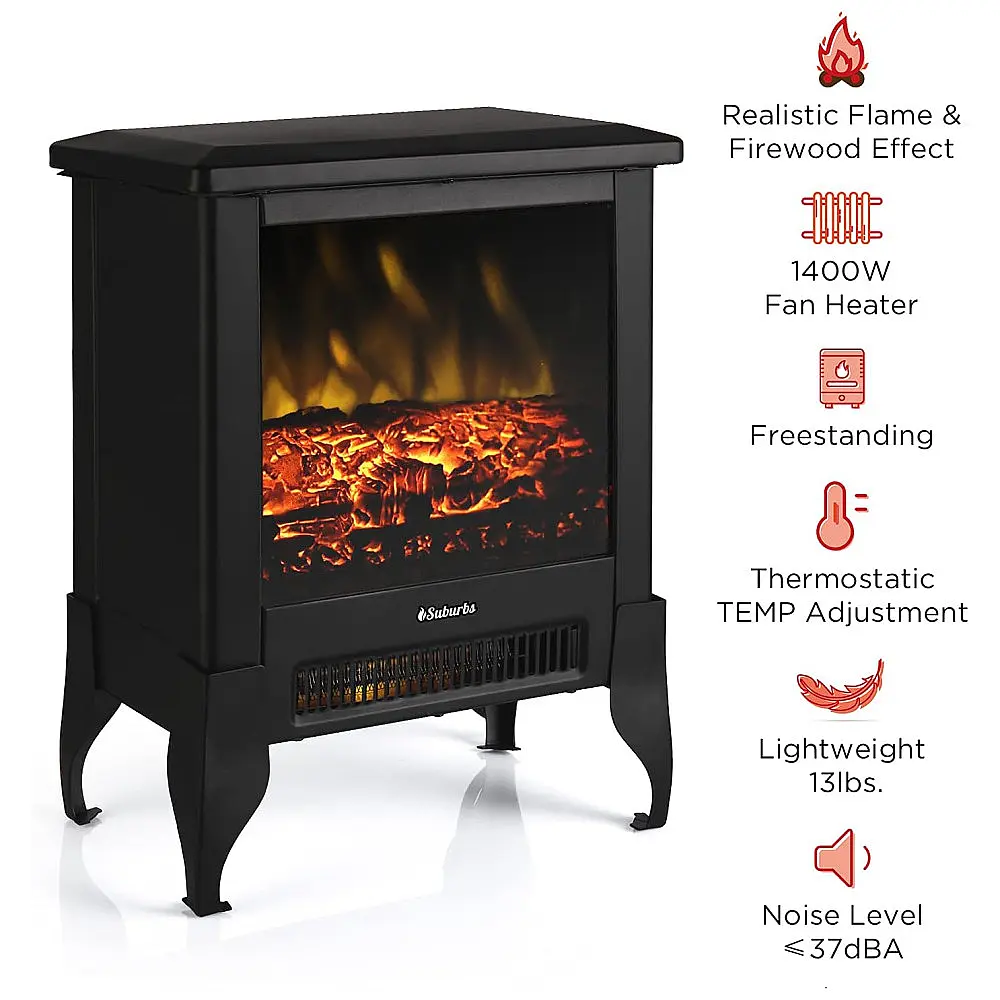 Lareira Elétrica TURBRO 36x46cm 1400W Chamas Realistas Portátil Preto 110V — foto 2