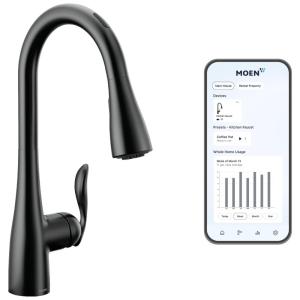 Torneira Cozinha Inteligente com Controle de Voz e Pulverizador Pull Down, Moen Arbor 7594EVBL, Preto Fosco