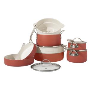 Conjunto de Panelas e Frigideiras Antiaderentes em Alumínio com Revestimento Cerâmico, 12 Peças, Bloomhouse, Laranja