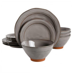 Aparelho de Jantar com 12 Peças em Cerâmica e Esmalte Reativo, Gibson Elite Terranea, Cinza