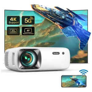 Mini Projetor 1080P HD 4K 9800 Lumens com Bluetooth Compatível com Telefone, PC,TV Stick, Projeta até 400 Polegadas, SOVBOI VB2, Branco